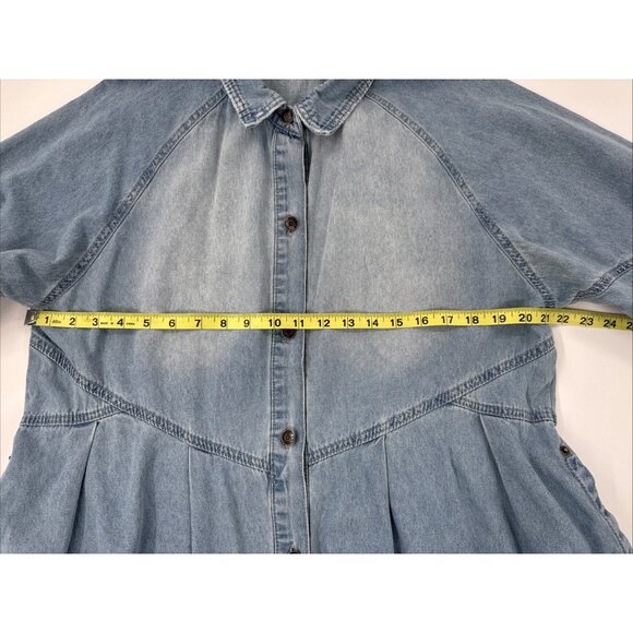 Veveret Denim Shirt Dress Womens Large Blue Pleated Button Boho Western Concert - Picture 8 of 13